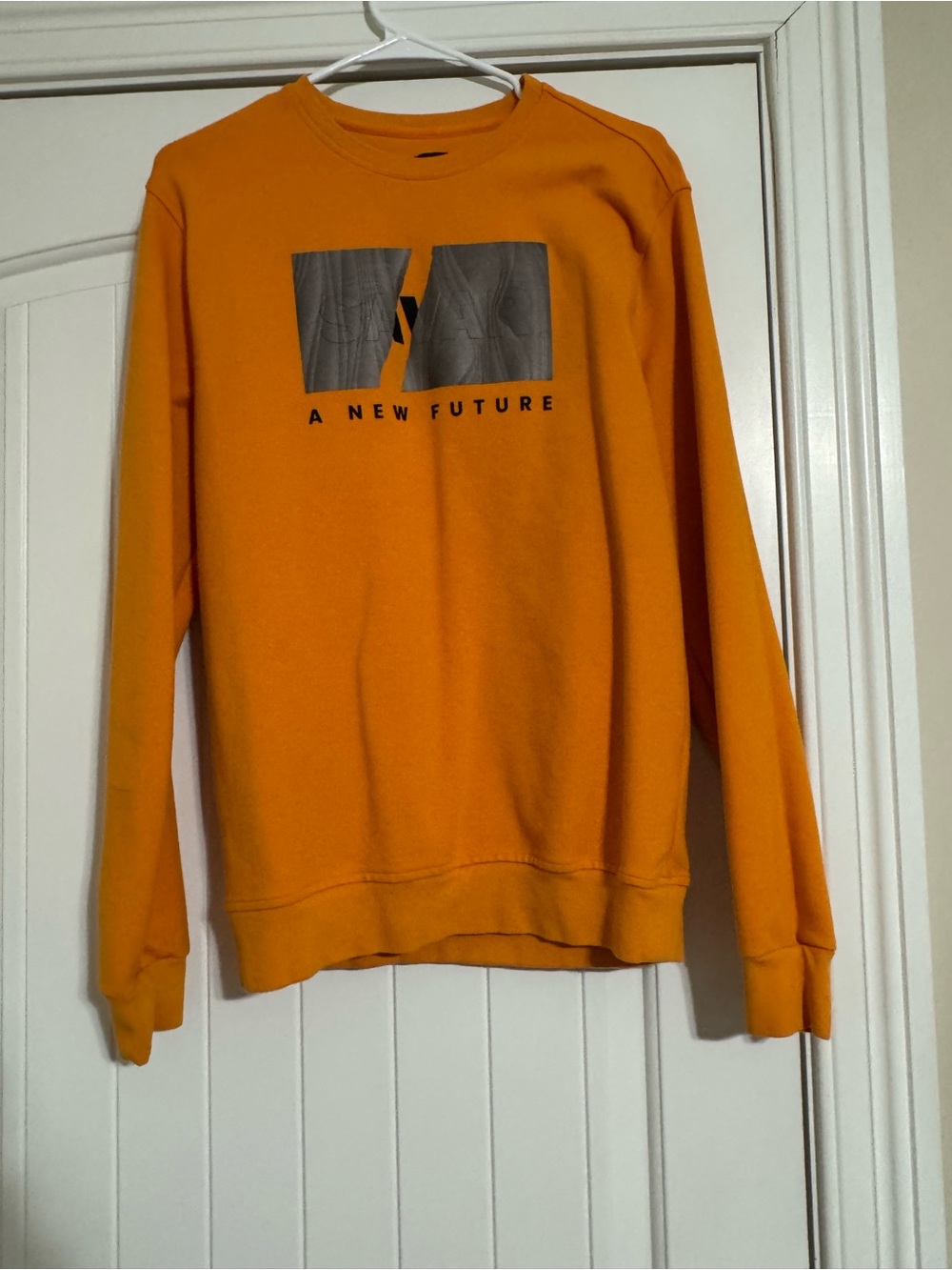 Men's Orange Crewneck Sweater - A New Future Graphic
